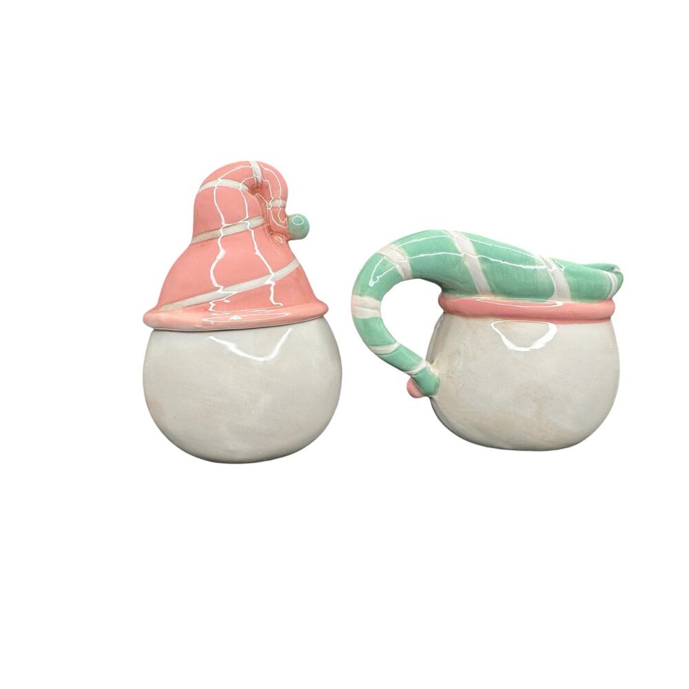 Johanna Parker Green Pink Holiday Christmas Snowman Sugar‎ and Creamer Set - Picture 9 of 11